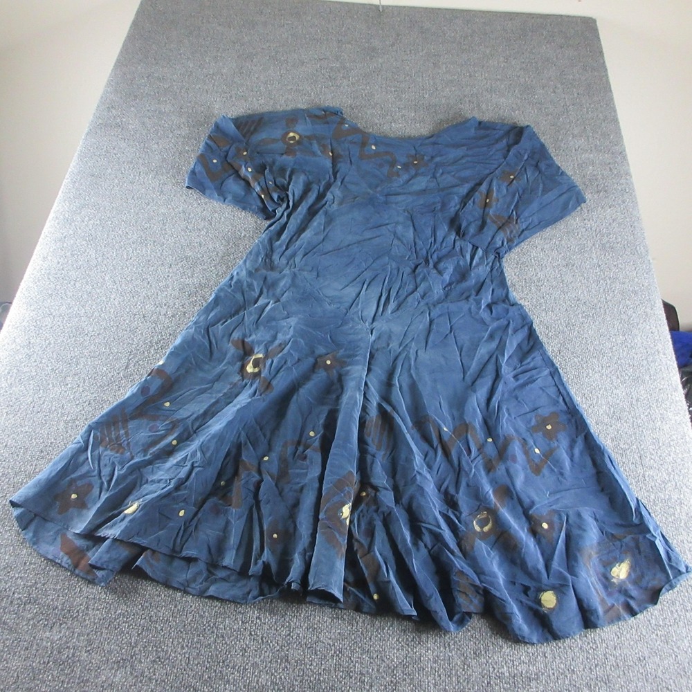 Vintage Laise Adzer Dress Womens One‎ Size Blue Silk Batik Trapeze Lagenlook